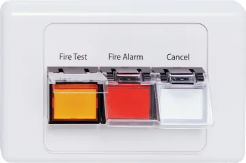 Fire Alarm Test Wallplate to suit A4565A or A4595A This remote wallplate interfaces with a building fire evacuation control board to offer simple fire alarm test triggering.