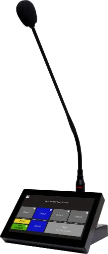 This paging console is designed to provide general paging to zones when connected to a variety of Redback products. It provides a visual indication of the status of all audio sources and zones within the system at a glance, sharing a common screen with the master wallplates available for use with these systems. 