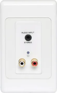 Stereo RCA and 3.5mm Jack Input UTP Balun Wallplate This Stereo RCA and 3.5mm Jack Wallaplate can be used in a stand-alone point to point basis, allowing signals to be sent over long distances (up to 600m depending on cable used and configuration of plates).