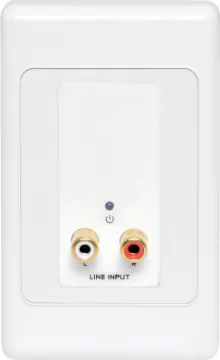 Stereo RCA Input UTP Balun Wallplate This Stereo RCA input wallplate can be used in a stand-alone point to point basis, allowing signals to be sent over long distances (up to 600m depending on cable used and configuration of plates).