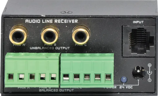This audio distribution system uses affordable UTP cabling to send up to three balanced inputs (terminal block) or mono RCA signals over long distances. 