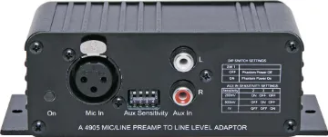 Mic/Line Pre-Amplifier to Line Level Out Converter This line pre-amp will accept either a microphone or auxiliary input and convert it to a balanced high level signal suitable for distribution up to 500M without interference with up to 3V of output level available. Volume controls are provided for both inputs plus a master volume control. The microphone is a balanced XLR input whilst the auxiliary