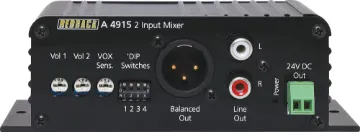 2 Input Mini Mixer With Vox Muting (XLR) This compact 2 input mixer accepts either a line level signal or balanced microphone signal for each input.
