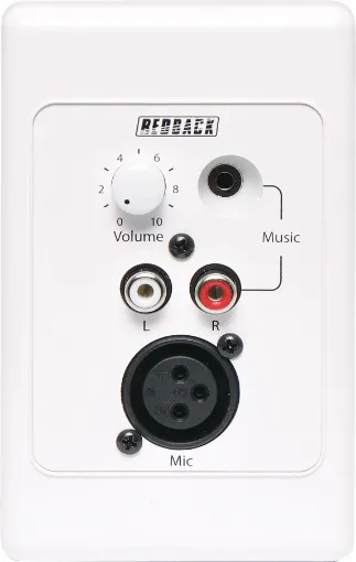 This mic/line pre-amp wallplate accepts either a microphone or line input and converts the signal to a balanced high level output. The 3V output signal is carried via Cat5e cable, (suitable for distribution up to 300m without interference) back to the A 4930 Hub.