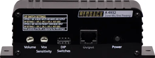 This mic/line pre-amp wallplate accepts either a microphone or line input and converts the signal to a balanced high level output. The 3V output signal is carried via Cat5e cable, (suitable for distribution up to 300m without interference) back to the A 4930 Hub.