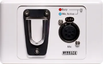 5 Pin XLR Supermarket Microphone Transmitter Wallplate Designed for systems that use a large number of Redback C0325/6 mics such as supermarkets and hardware stores. This design is very unique in that it allows you to install unlimited PTT mics on a single circuit, but only allow one mic at a time to operate.