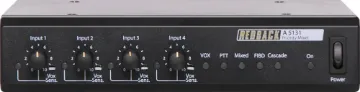 4 Input 3 Tier Priority Mixer This four channel mixer features 4 balanced mic inputs and 3 line inputs. Input 1 is a dedicated balanced mic input whilst inputs 2 - 4 can accept either balanced mic or line level.