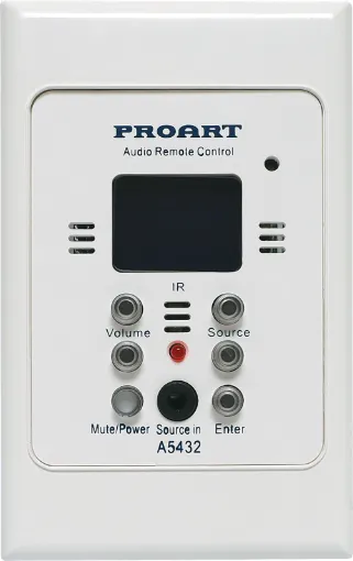 Installed in each zone, this optional wallplate enables selection of input source, volume setting and mute function. A local 3.5mm jack input is provided for connection to iPod or similar. This input automatically mutes signals from the A 5430 unit. Each