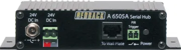 3 Relay, 2 Serial Control Hub With PIR Trigger Designed to be used in conjunction with the A 6500A programmable touchscreen wallplate, this control hub enables the control of a variety of devices. Connection to the A 6500A wallplate is via Cat5/6 cable up to 50m away. Now with PIR trigger input.