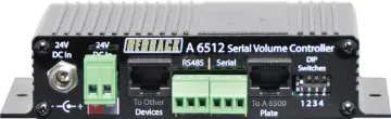 Single Serial Volume Controller  These compact modules are designed to remotely alter the volume of any low level signal source feeding any amplifier or mixer remotely, via RS 232 or RS 485 serial control. They will interface with the Redback A 6500 wallplate or any other 3rd party control system. Requires 24V DC power supply. Includes one input with remote volume adjustment via s