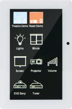 Programmable Universal 4.3" Touchscreen Wallplate - White This universal touchscreen wallplate is the perfect control system for commercial and domestic automation. Its stylish low profile design lends itself to installation in new modern homes, classrooms, lecture theatres or corporate boardrooms.