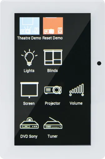 This universal touchscreen wallplate is the perfect control system for commercial and domestic automation. Its stylish low profile design lends itself to installation in new modern homes, classrooms, lecture theatres or corporate boardrooms.