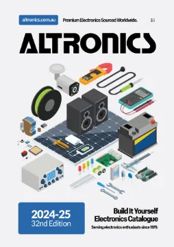 Altronics 2024/25 Build It Yourself Electronics Catalogue The 32nd edition of our electronics catalogue, featuring our entire range of products including audio visual, pro audio, speakers, security, test equipment, tools, technology, kits, lighting, power, solar, transformers, hardware, components, switches, connectors and cable!