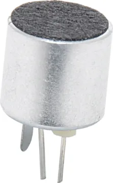 10mm 55dB Omni-Directional Electret Mic Insert Polar Pattern: Omni-directional
Current Drain: 0.8mA max.
Impedance: 1k Ohm, ±30%
Sensitivity: -55dBm ±3dB
Frequency Response: 20Hz-10kHz
Dimensions: 10 dia. X 10mm