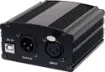 A compact single channel phantom power supply with 3 pin XLR female balanced input and 3 pin XLR male balanced 48V output. 
Includes power supply. 
Size: 88W x 47H x 92Dmm