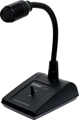 This desk microphone has a tapered low frequency response for articulate speech reproduction and enhanced clarity.  Fitted with a 2 metre lead and terminated with either a 3 pin XLR, 5 pin XLR or 5 pin DIN connector.  The 5 pin XLR and 5 pin DIN type conn