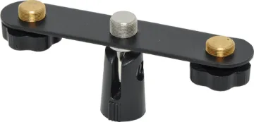 3 Microphone Holder Crossbar Enables 3 microphones to be mounted on a single mic stand. Simply screws on to the 5/8” thread then the mic holders screw to the crossbar.