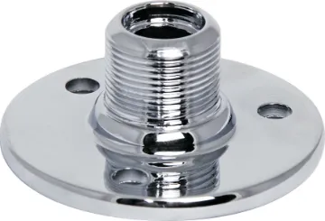 Natural Gooseneck Microphone Base Has a 5/8" male thread one end and 5/8" female thread other end. Screws included. Chrome base