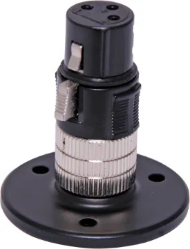 Black desk Mount XLR Microphone Socket Incorporates a 3 pin XLR socket for mounting  gooseneck microphones. Screws directly to a desk or bench top making a neat and simple installation. Black.