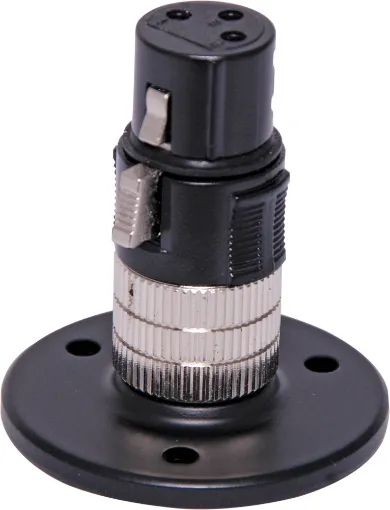 Incorporates a 3 pin XLR socket for mounting  gooseneck microphones. Screws directly to a desk or bench top making a neat and simple installation. Black.