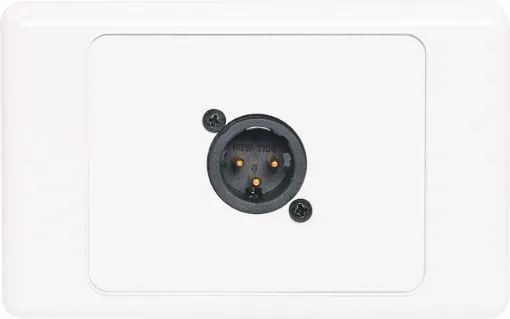 3pin XLR microphone connector mounted horizontally on a dual face wall plate. &quotOne-Shot&quot version with screw terminal connections for quick and easy connection on site.