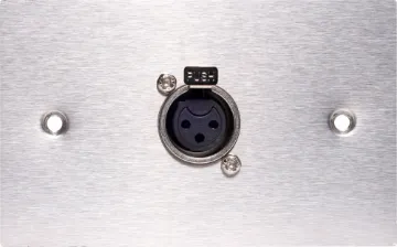 3 pin XLR Stainless Steel Microphone Wallplate 3 pin XLR microphone connector mounted horizontally on a brushed stainless steel wall plate. “One-Shot” version with screw terminal connections for quick and easy connection on site.