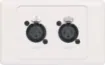Dual 3pin XLR microphone connectors mounted horizontally on a dual face wall plate. &quotOne-Shot&quot version with screw terminal connections for quick and easy connection on site.