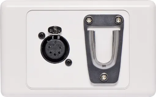 This 5 Pin XLR wall plate are fitted with a clip for holding supermarket microphones.