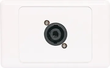 4 Pin Neutrik Speakon Horizontal Speaker Wallplate 4 pin Neutrik Speakon connector mounted horizontally on a dual face wall plate.