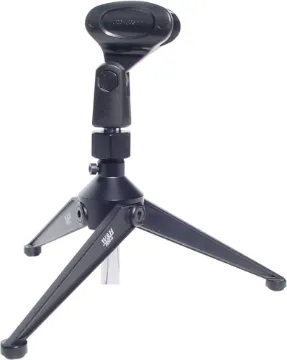 Microphone Stand Tripod W/Holder Robust mic stand with fold-up legs and adjustable centre stem. With standard 5/8" thread and mic holder.
Height adjustable from 95mm to 150mm.