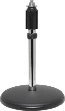 Microphone Desk Stand Diecast base, telescopic height adjustment from 220mm to 380mm. Weight 1.4kg. 5/8" mic holder  threaded adaptor included.