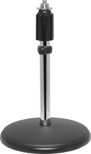Diecast base, telescopic height adjustment from 220mm to 380mm. Weight 1.4kg. 5/8&quot; mic holder  threaded adaptor included.