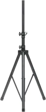 Large Heavy Duty Speaker Stand With Locking Pin Lightweight aluminium construction and collapsible for easy transportation. Anti-sway bars on legs provides stability. Suit 35mm top hats for most popular commercial equipment. Adjusts from approx 1.4 to 3 metres with a payload of 50kg. 
Now includes
