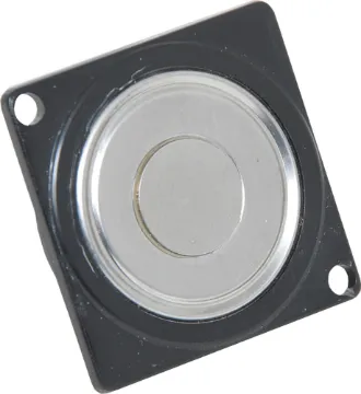 30mm 0.4W 8 Ohm Square Flat Mini Speaker 400mW, 8&Omega. As used in telephones, fax machines, modems etc. 5mm thick. 
Diagonal mounting hole centres at 37mm.