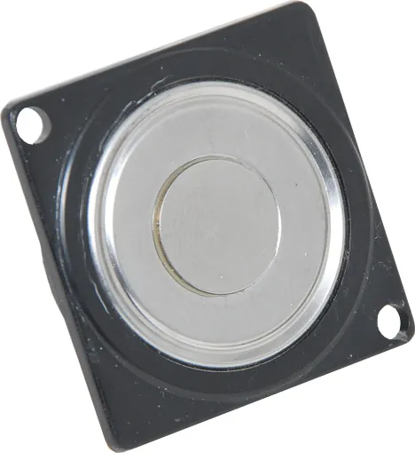 400mW, 8&Omega. As used in telephones, fax machines, modems etc. 5mm thick. 
Diagonal mounting hole centres at 37mm.