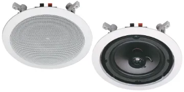 165mm 35W 2 Way Round Ceiling Speaker Pair High quality, high performance ceiling mount speakers. All feature excellent hi-fi reproduction and high power handling capability. The dome tweeter is 'eyeball' mounted, enabling the optimisation of lateral high frequency response. 
Designed to be ins