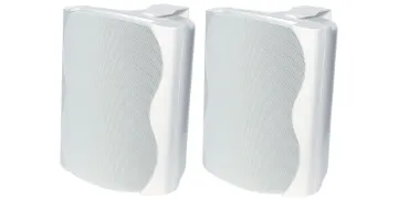 50W / 85W 100V 8 Ohm Wall Mount White Speaker Pair These high power music speakers feature exceptional sound quality for professional sound reinforcement. They offer a stylish contoured profile together with a quick mounting bracket that virtually disappears once
mounted. Connection is via the recessed i