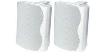 50W 100V 8 Ohm Wall Mount White Speaker Pair These high power music speakers feature exceptional sound quality for professional sound reinforcement. They offer a stylish contoured profile together with a quick mounting bracket that virtually disappears once mounted. Connection is via the recessed in