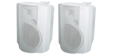 130mm 30W 2 Way White Active Speaker Pair Great for classrooms, lecture theatres, boardrooms, cafes, function areas, pubs, bars, boutiques etc. System comprises of one active speaker with inbuilt stereo amplifier and one passive speaker which is powered from the active speaker.