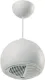 15W 100V Line White Ball Pendant Ceiling Speaker Designed for use where traditional ceiling mounted speakers are difficult or impractical to install.  Used in such areas as very high raked, suspended, concrete, or exposed ceilings. Installation requires a single fixing with connection concealed within t