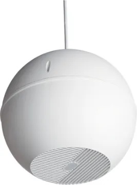 30W 100V Line Ball Pendant Ceiling Speaker Designed for use where traditional ceiling mounted speakers are difficult or impractical to install. Used in such areas as very high raked, suspended, concrete, or exposed ceilings.