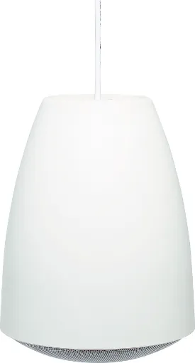 Designed for use where traditional ceiling mounted speakers are difficult or impractical to install. Used in such areas as very high raked, suspended, concrete, or exposed ceilings. 