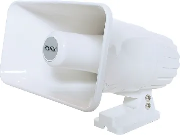 30W 8 Ohm Plastic PA Horn Speaker The all plastic construction makes this PA horn speaker suitable for sheltered outdoor use. It may be used for both PA and siren/alarm applications. The vibration-proof construction allows it to be mounted on vehicles.