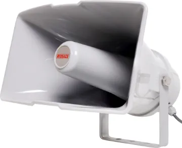25W 8 Ohm Weather Proof IP65 Plastic PA Horn Speaker This horn is compact, lightweight, weatherproof and very efficient. The voice coil is wound on an aluminium bobbin providing effective heat transfer from the coil thereby improving the efficiency and reliability of the speaker.