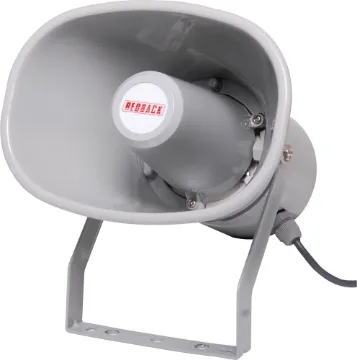 10W 100V EWIS IP66 Grey Plastic PA Horn Speaker Exclusive design incorporates a dog leg mounting bracket which eliminates the need to separate the horn from the bracket during installation. A real time & money saver! Traditional horn speaker brackets have to be removed, screwed to the wall surface, and then bolted back onto the horn speaker.