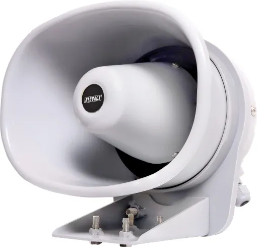 This horn is compact, lightweight, weatherproof and very efficient. The voice coil is wound on an aluminium bobbin providing effective heat transfer from the coil thereby improving the efficiency and reliability of the speaker.