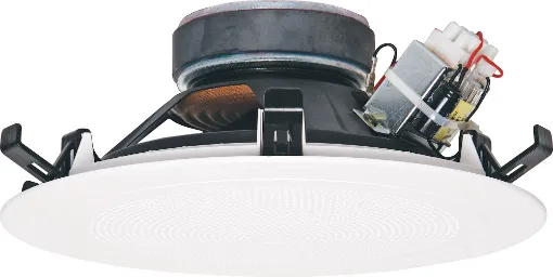 Redback "One-Shot" speaker assemblies install in seconds. They simply snap fit to any 10-13mm thickness ceiling by means of the integral pressure clips. The labour cost savings for the pro sound installer are both obvious and substantial.
