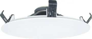 200mm (8") 10W 8 Ohm White One-Shot Ceiling Speaker Redback "One-Shot" speaker assemblies install in seconds. They simply snap fit to any 10-13mm thickness ceiling by means of the integral pressure clips. The labour cost savings for the pro sound installer are both obvious and substantial.