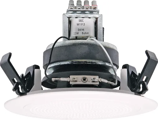 Redback "One-Shot" speaker assemblies install in seconds. They simply snap fit to any 10-13mm thickness ceiling by means of the integral pressure clips. The labour cost savings for the pro sound installer are both obvious and substantial.
