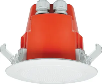 100mm 100V 5W Ceiling EWIS Speaker White Plastic Grille Designed to meet AS ISO 7240.24:2018. Considerable development and has been put into this fire announcement system approved version of our popular One-Shot 'Rat-Trap' speaker. Flame retardent design with tuned PA driver to suit the latest approval requirements.